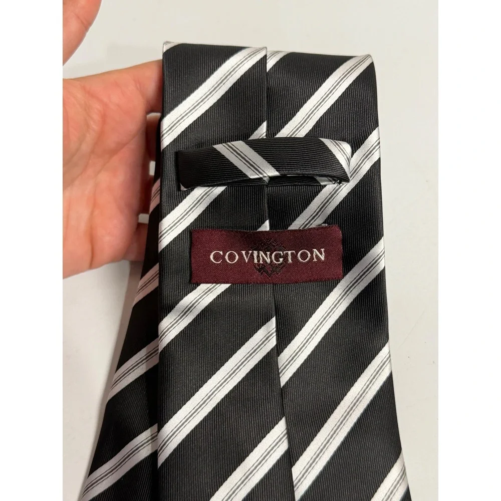 Covington Necktie Black Silver Striped Classic Formal Business Professional Men